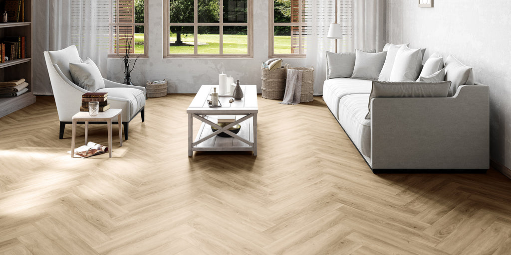 Invictus Maximus Dryback Divine Oak Herringbone – Champagne – aranżacja