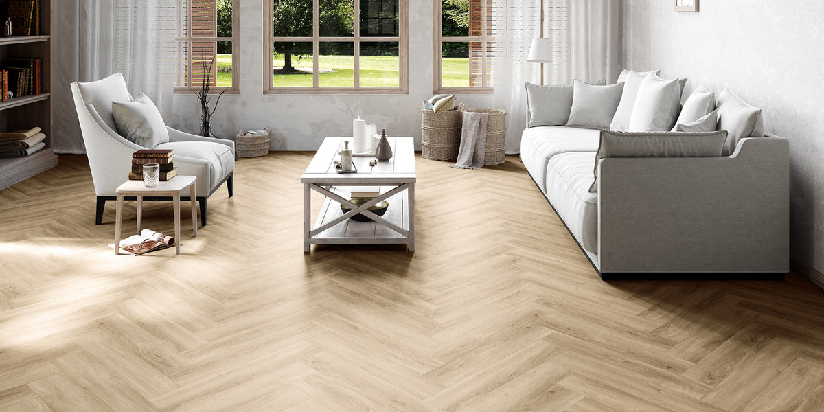 Invictus Maximus Dryback Divine Oak Herringbone – Champagne – aranżacja